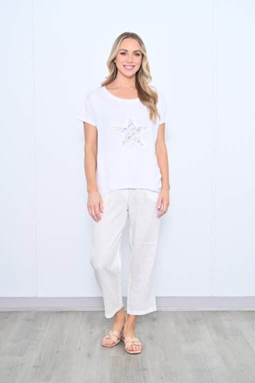 Star Hi Lo Linen Top White - Image 2