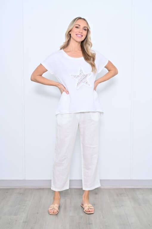 Star Hi Lo Linen Top White - Image 3