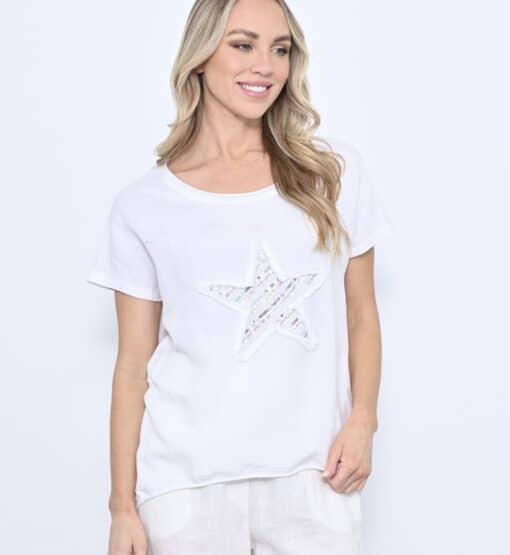 Star Hi Lo Linen Top White