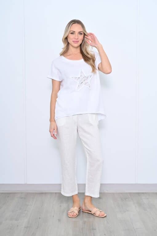 Star Hi Lo Linen Top White - Image 5