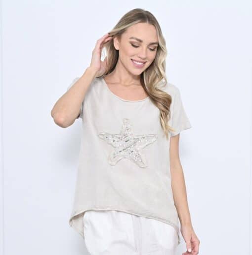 Star Hi Lo Linen Top Sand