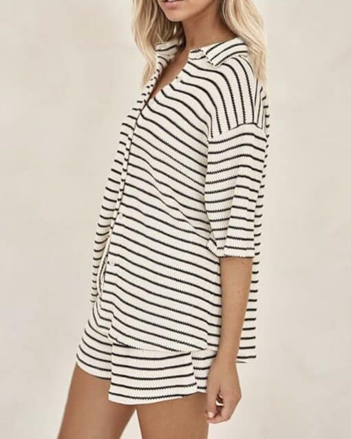 Striped Summer Short Set - Black - Image 3