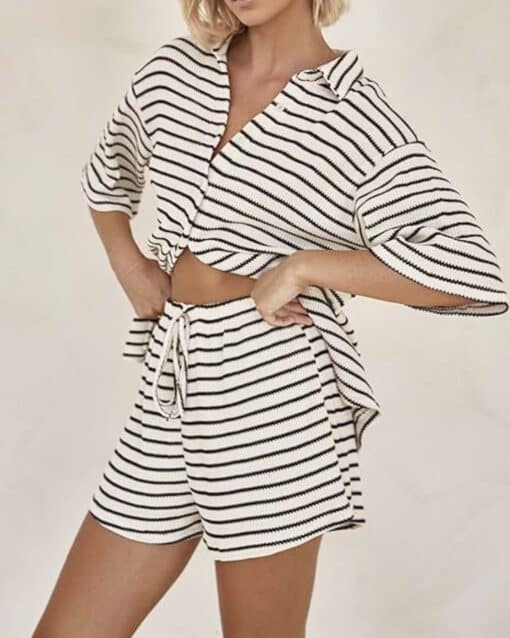 Striped Summer Short Set - Black