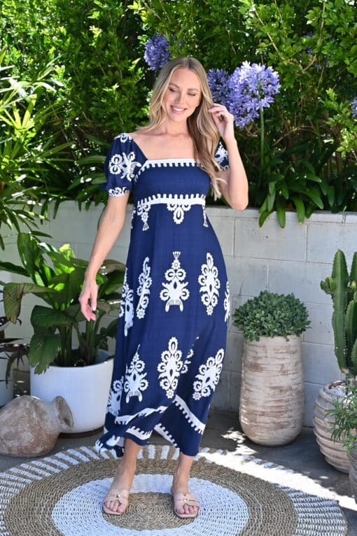 Halina Crop Sleeve Maxi - Navy