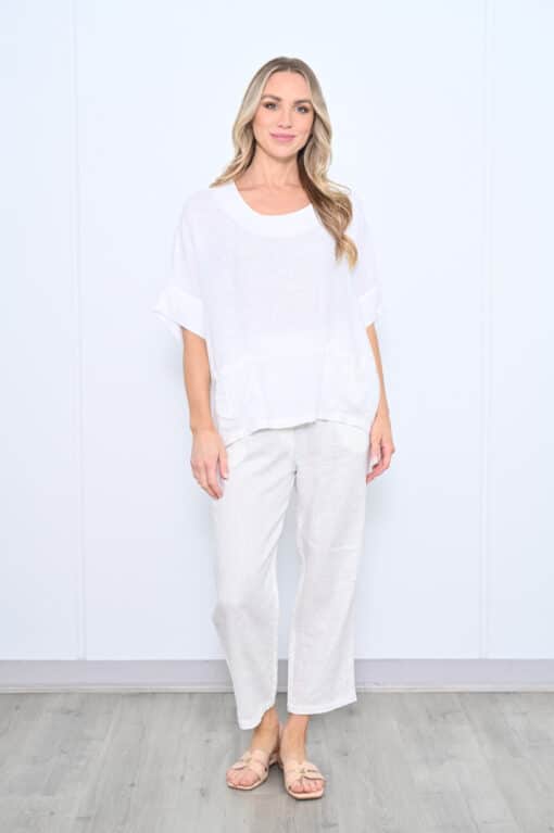 Cecile Linen Top - White