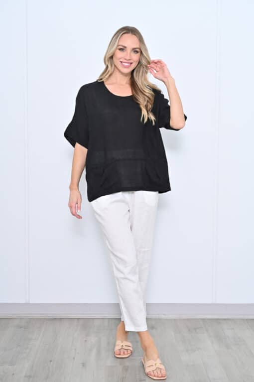 Cecile Linen Top - Black