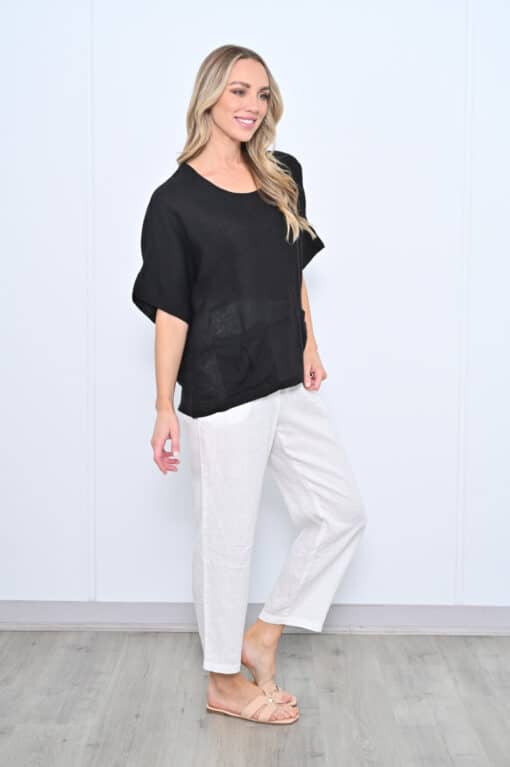 Cecile Linen Top - Black - Image 2