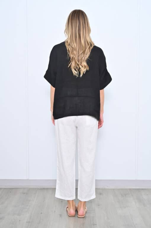 Cecile Linen Top - Black - Image 3