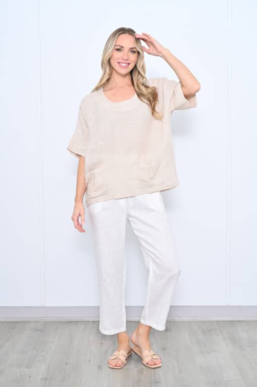 Cecile Linen Top - Beige - Image 3