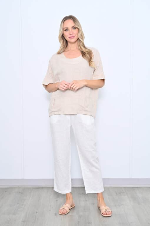 Cecile Linen Top - Beige - Image 2