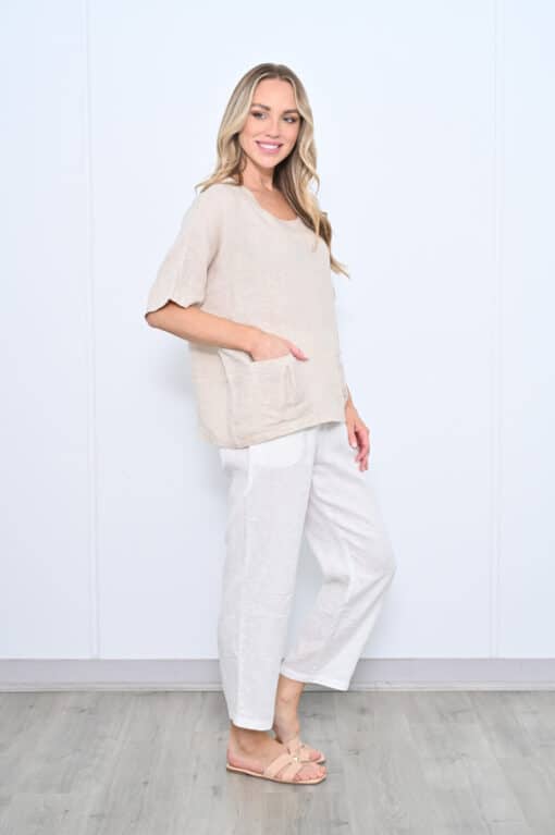 Cecile Linen Top - Beige