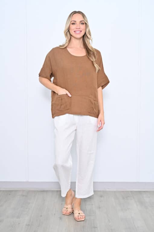 Cecile Linen Top - Tan