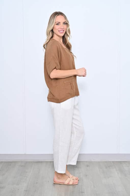 Cecile Linen Top - Tan - Image 3