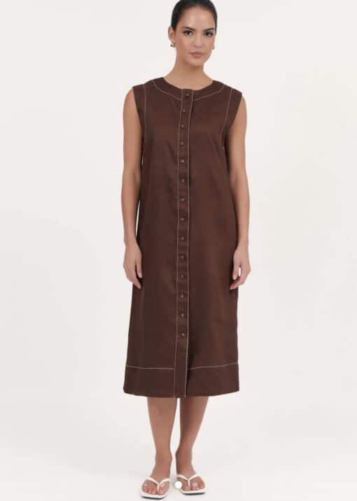 Lonnie Button Front Linen Midi Dress Black - Image 5