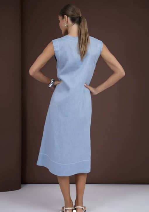 Lonnie Button Front Linen Midi Dress Blue - Image 4