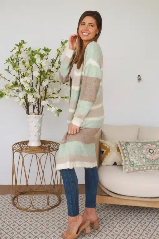 Nordic Striped Cardigan - Moss - Image 2