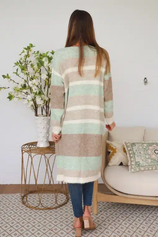Nordic Striped Cardigan - Moss - Image 3