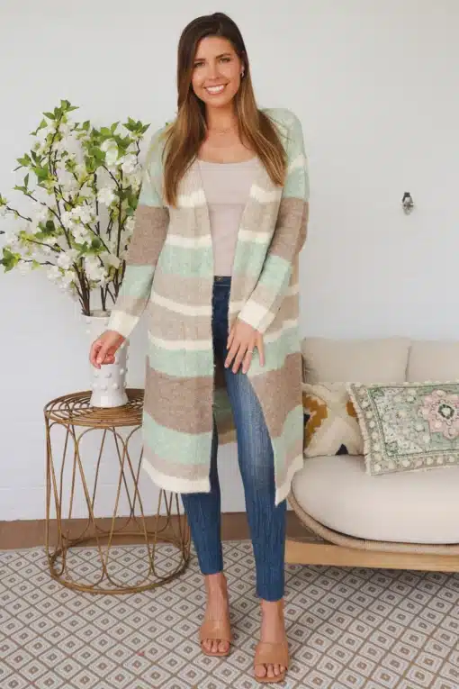 Nordic Striped Cardigan - Moss - Image 5