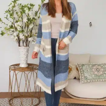 Nordic Striped Cardigan- Ocean