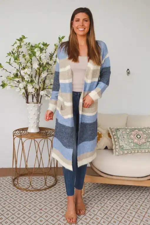 Nordic Striped Cardigan- Ocean