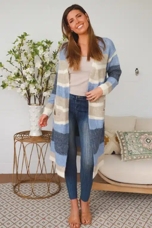 Nordic Striped Cardigan- Ocean - Image 3