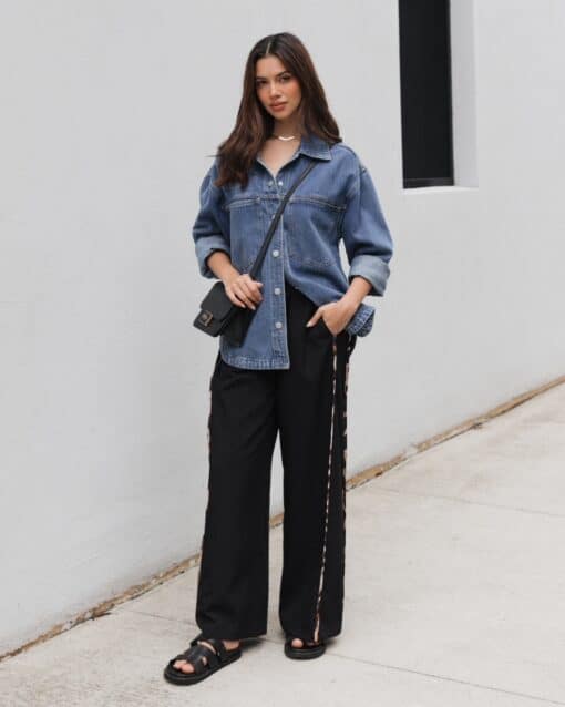 Black Leopard Wide Leg Pants - Image 3