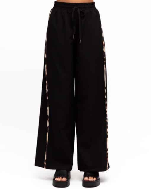 Black Leopard Wide Leg Pants