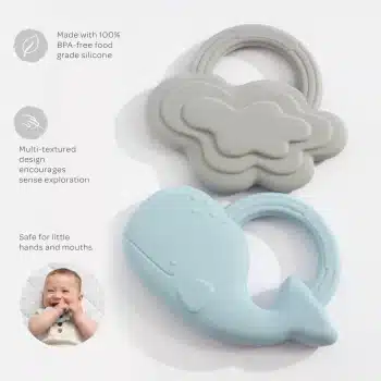 Silicone Teether 2pk Whale